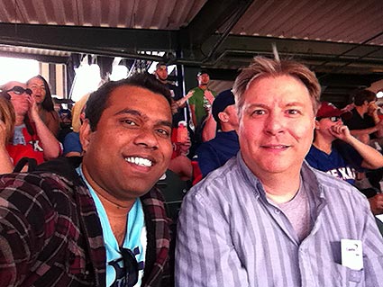 Mahbub and Steve at the Texas Rangers opening game.